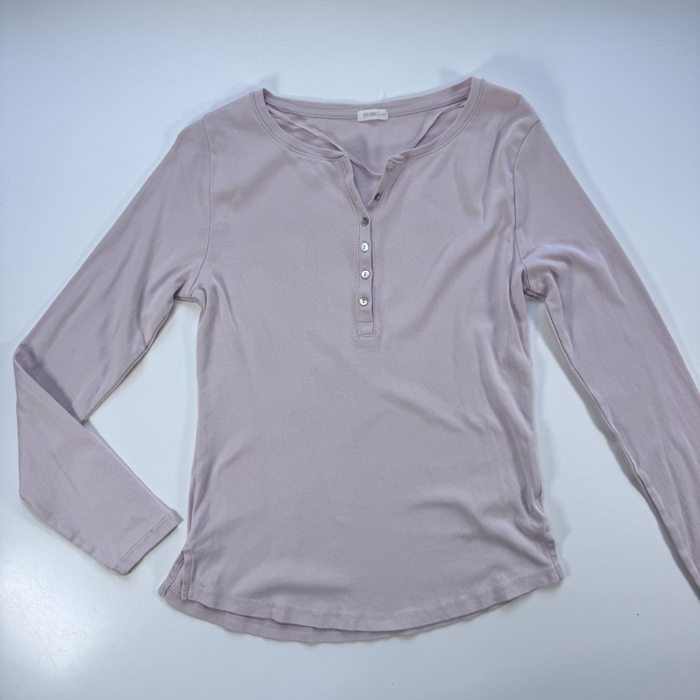 OYSHO Long Sleeve Henley Button-Up Cotton Top Womens Large (Small) Pale Pink
